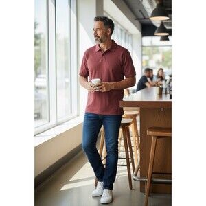 Haggar Polo Shirt XL Burgundy Maroon Textured Grid Cotton Blend